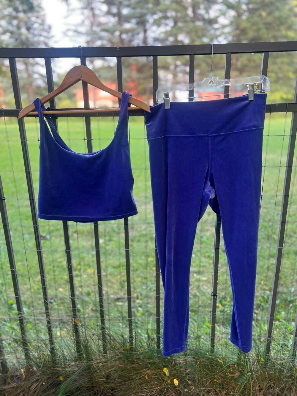 Athleta Elation Velvet Tight Leggings and Sports Bra Set Purple M/L